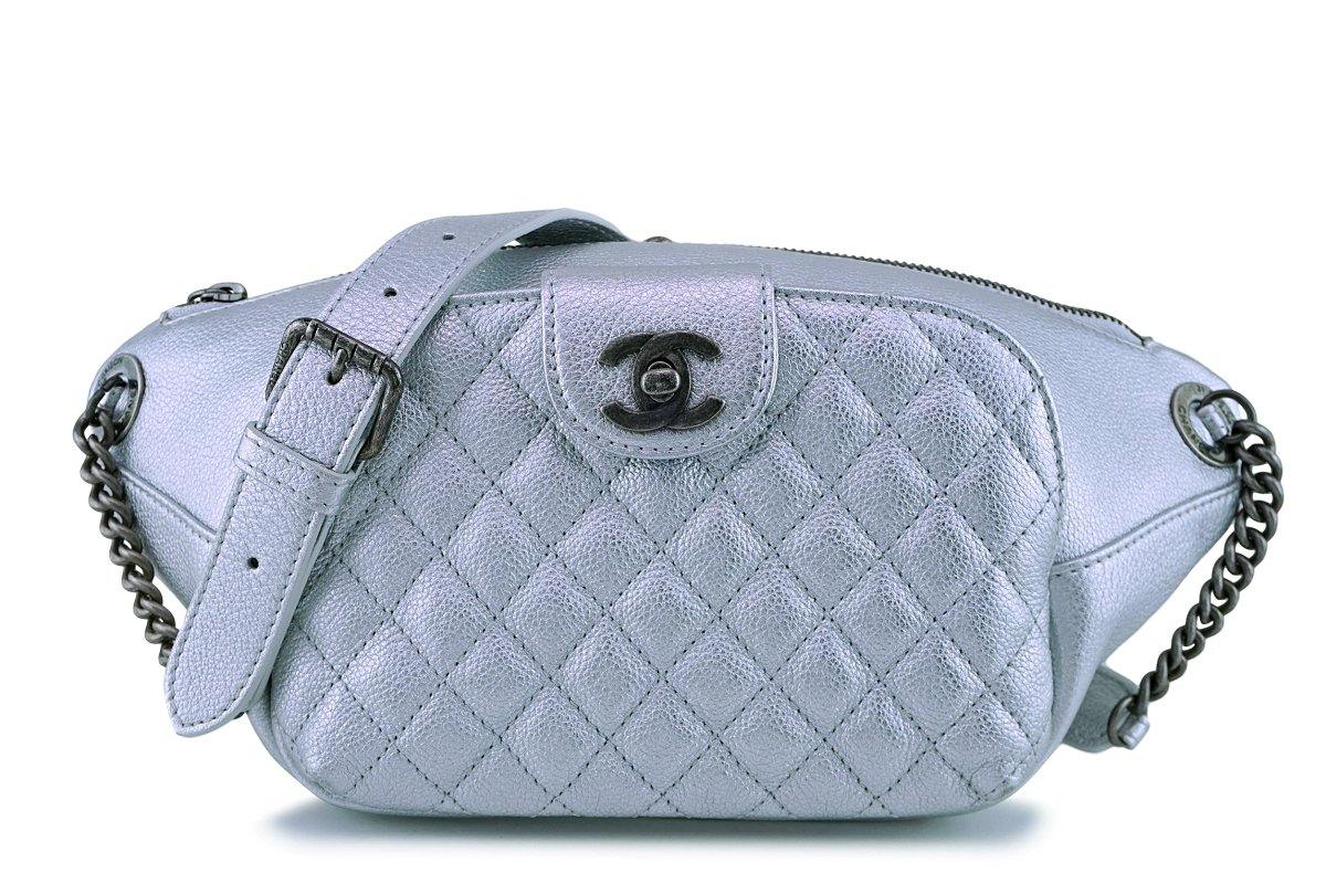 Chanel Large Shopper Nylon Bag Silver