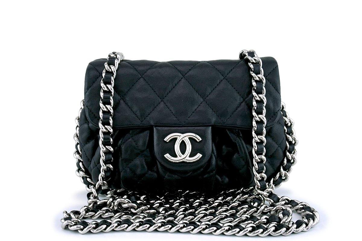 Chanel Chain-Embellished Mini Flap Bag in Black Calfskin — UFO No More