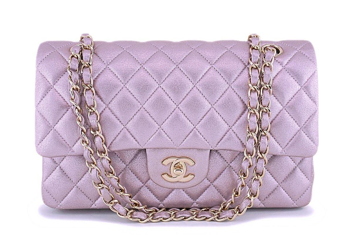 Rare Chanel 14B Rose Gold Metallic Pink Goatskin Classic Double