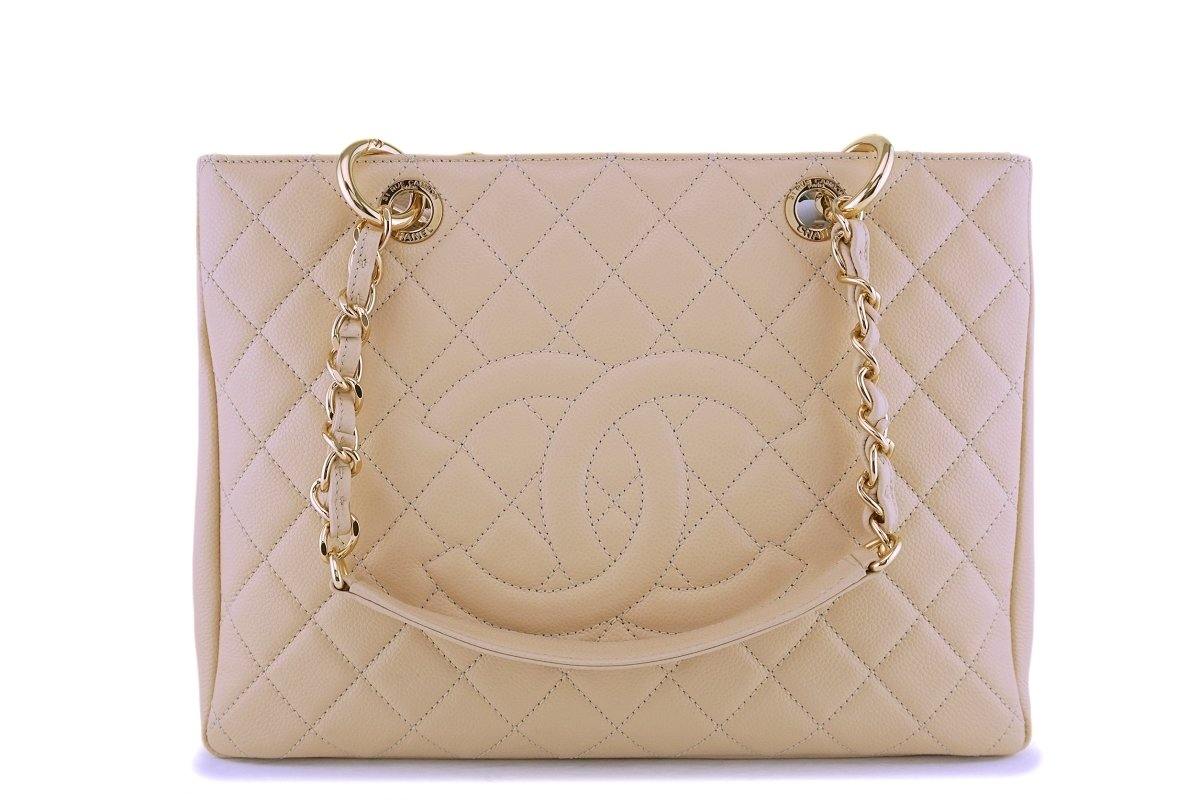 Authentic Chanel Beige Caviar GST Shopping Tote Bag SHW