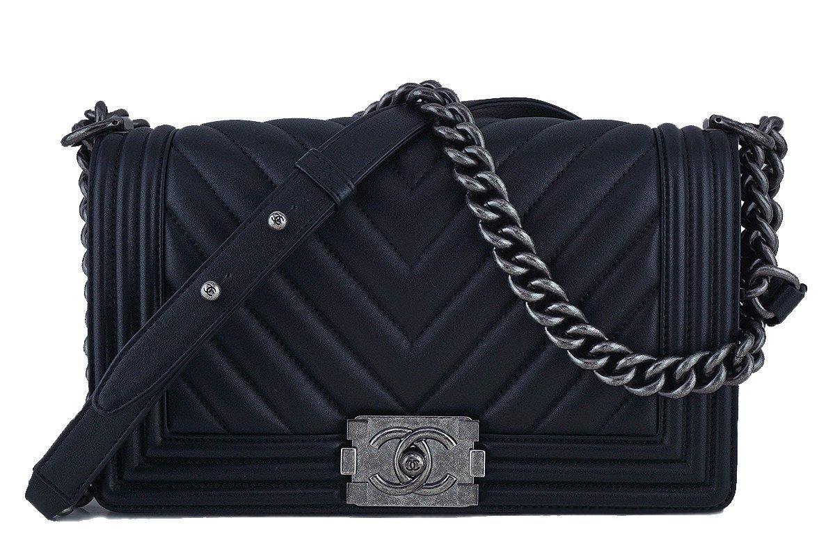 CHANEL VANITY WITH Chain Grained Shiny Calfskin Gold Black AP3017
