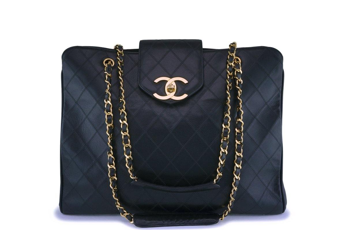 Chanel Vintage Black Weekender Supermodel XL Shopper Tote Bag 24k GHW ...