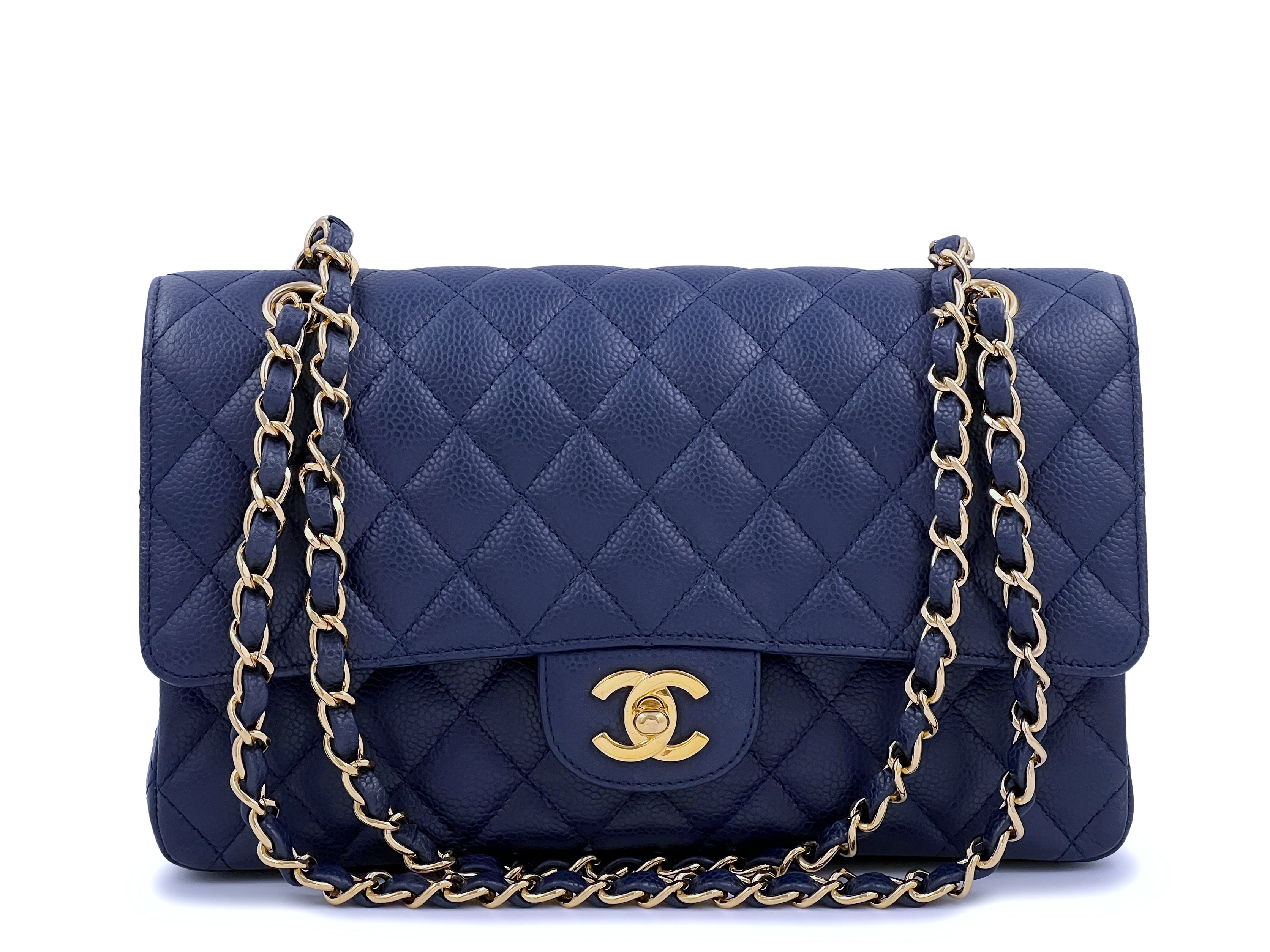 CHANEL, Bags, Chanel Classic Navy Blue Caviar Medium Double Flap Lghw
