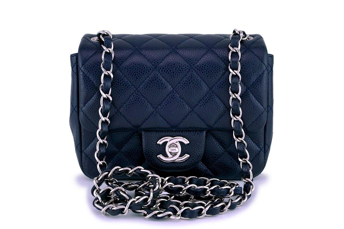 Chanel Blue Tweed Quilted Small Mini Classic Flap Bag For Sale at