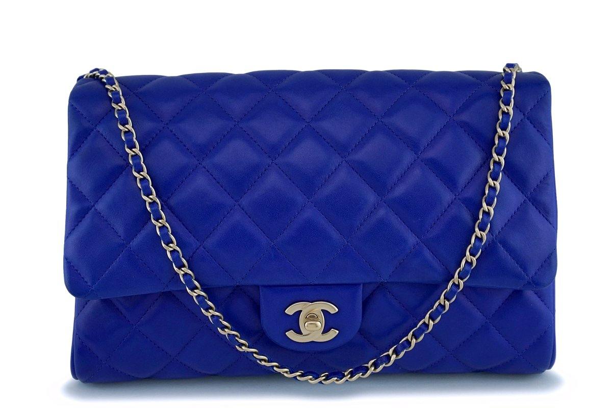 Chanel 2014 Electric Blue Patent Leather Quilted Runway Clutch For