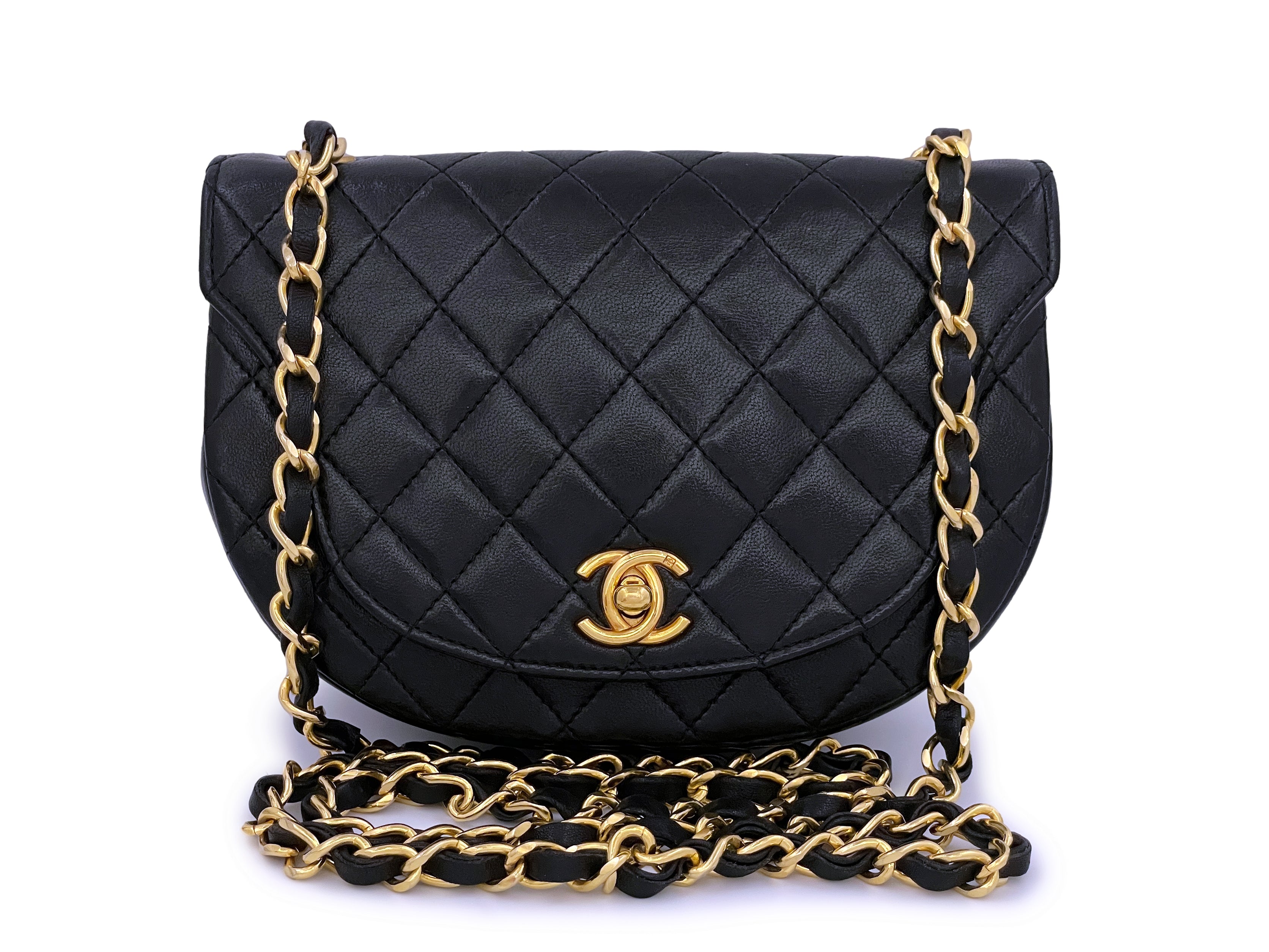 Pristine Chanel 1990 Vintage Black Half Moon Mini Flap Bag 24k GHW ...