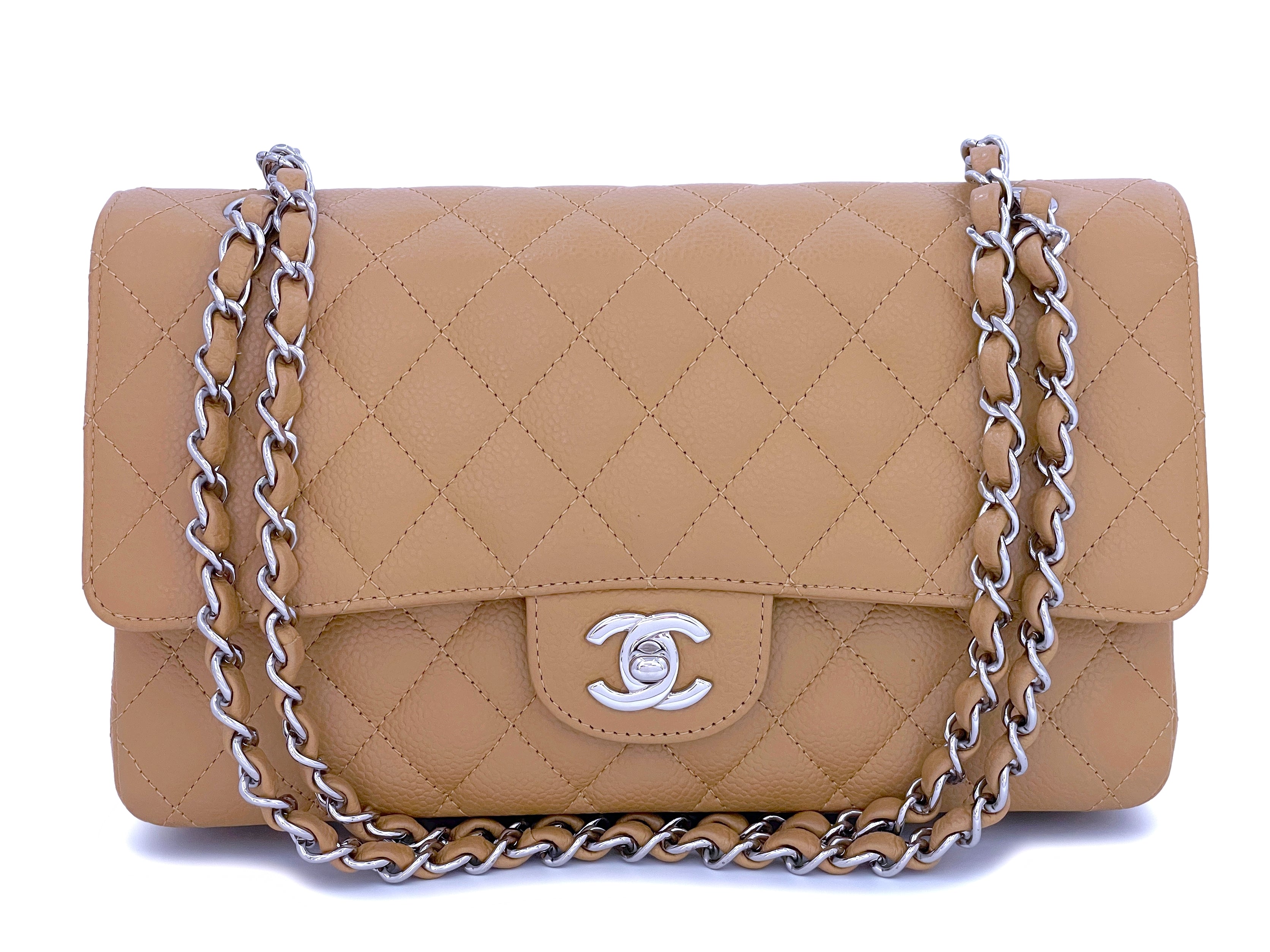 12P Chanel Pearl Beige-White Caviar Medium Classic Double Flap Bag GHW –  Boutique Patina