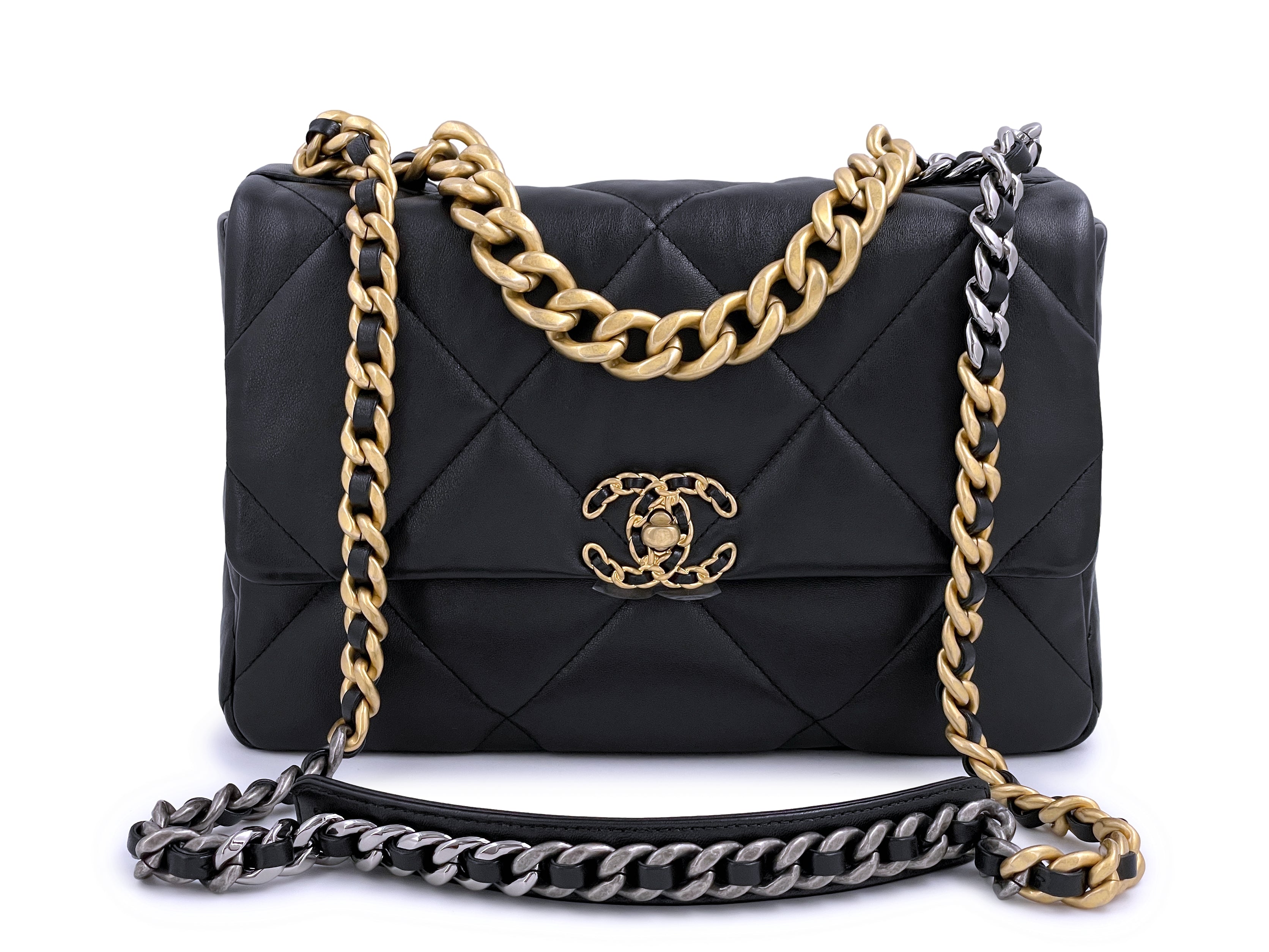 Chanel 19 Flap Bag Lambskin Gold/Ruthenium-tone Large Black in Lambskin  with Gold/Ruthenium-tone - US