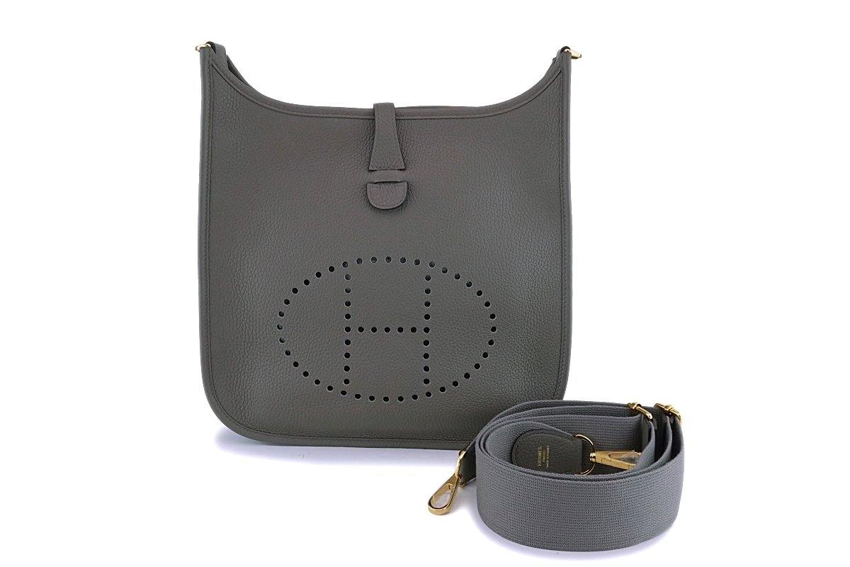 HERMES grey Gris Moyen Feature and Black Swift EVELYNE 29 PM Crossbody Bag  at 1stDibs