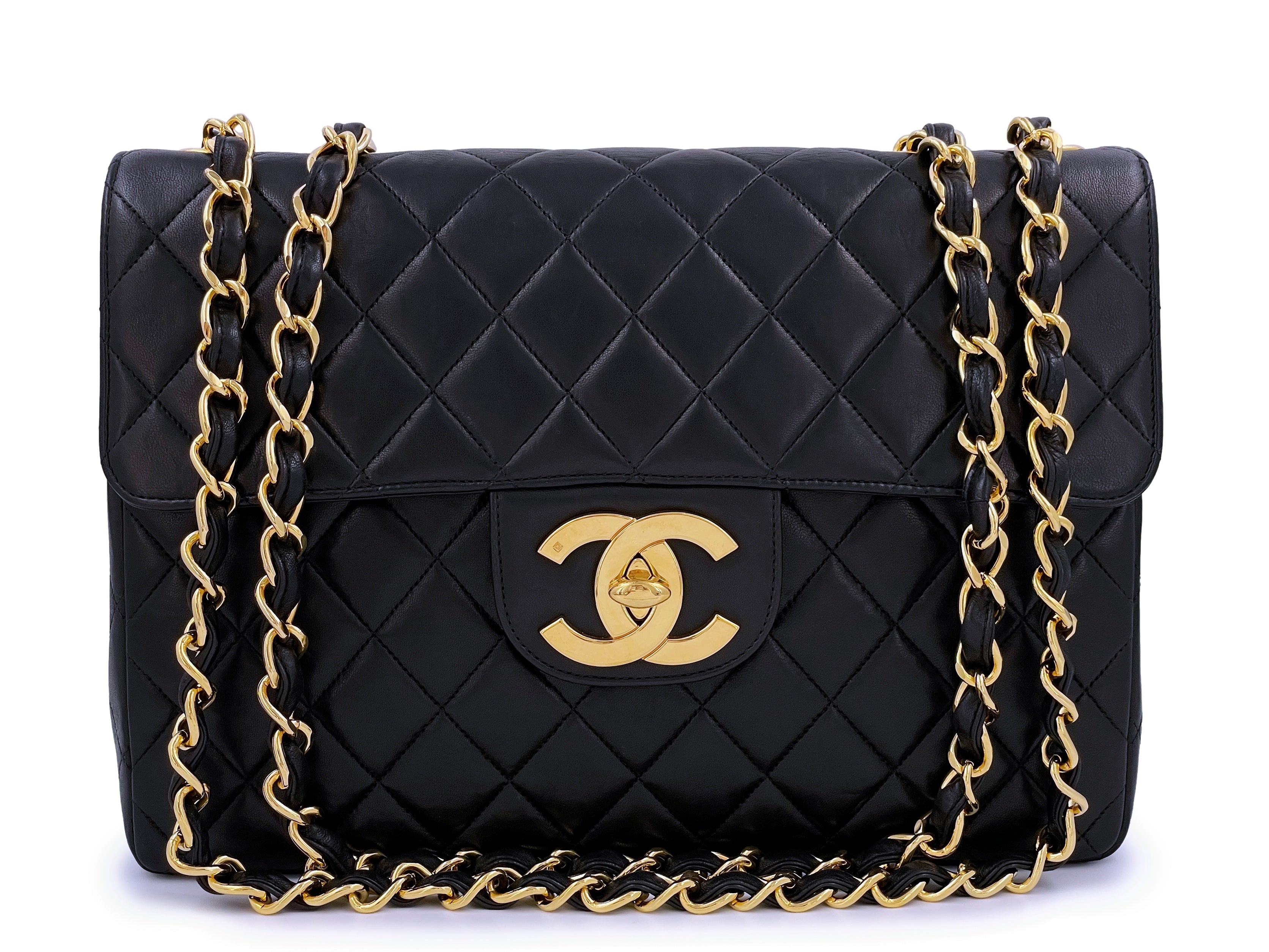 Chanel Vintage Black Jumbo Classic Flap Bag 24k GHW Lambskin – Boutique ...