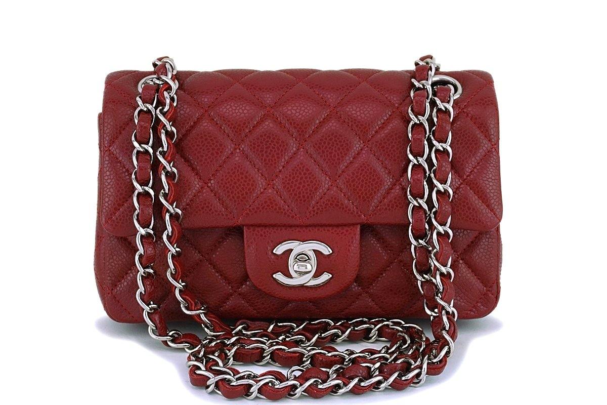 New 18C Chanel Red Caviar Classic Quilted Rectangular Mini 2.55 Flap B – Boutique  Patina