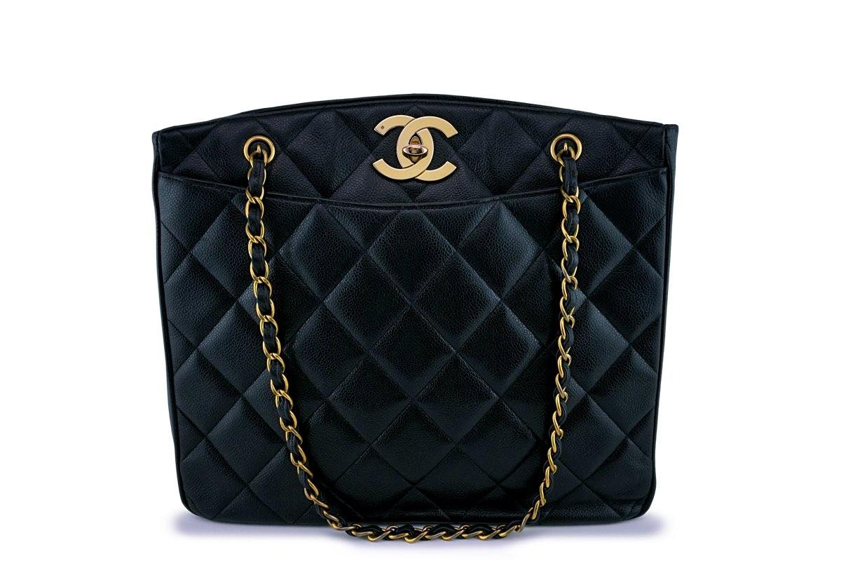 Chanel Black Caviar Leather CC Vintage Shopper Tote Chanel