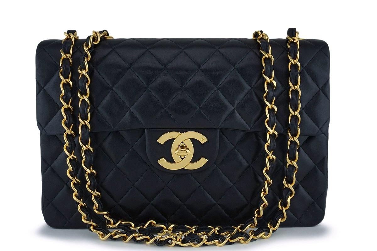 Black Chanel python Jumbo XL Classic Lambskin Maxi Single Flap Shoulder Bag, RvceShops Revival