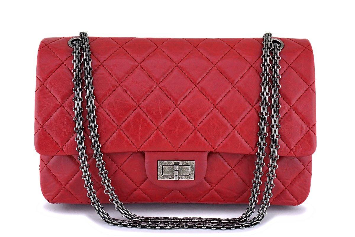 Authentic Chanel 2.55 Reissue Red Distressed Calfskin Size 227