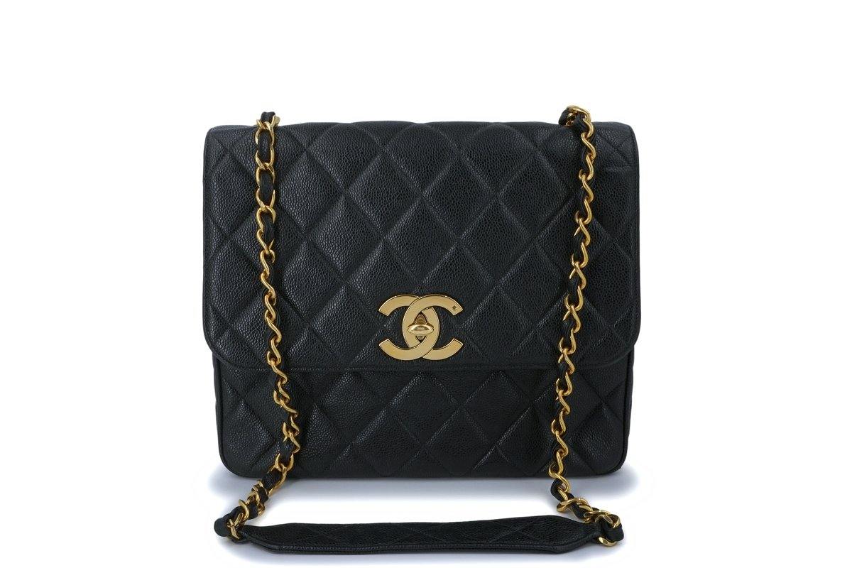 Chanel Vintage Black Jumbo Classic Flap Bag 24k GHW Lambskin Large CC