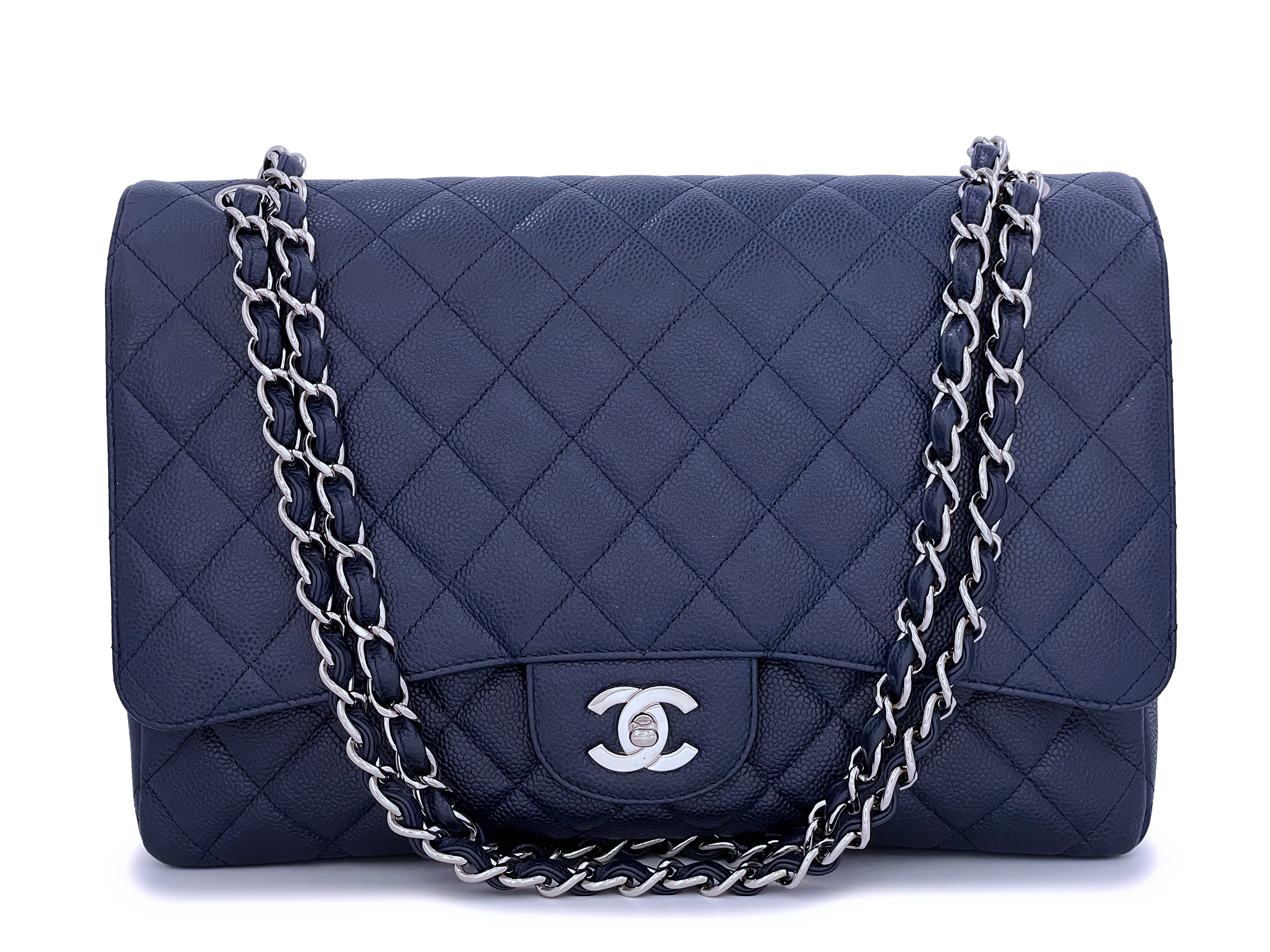 Chanel Classic Flap Vintage Fringe Quilted Jumbo Maxi Jean Blue