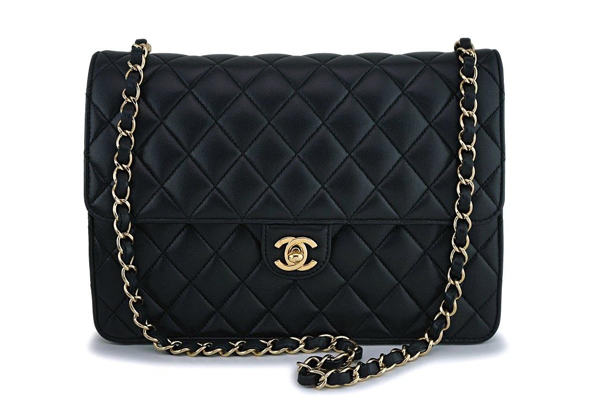 Chanel Vintage Black Lambskin Timeless Classic Clutch on Chain