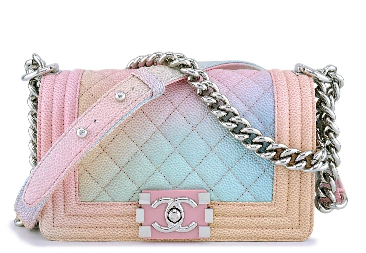 Chanel Spring 2021 Pink Small Rainbow Classic Flap Bag For Sale at