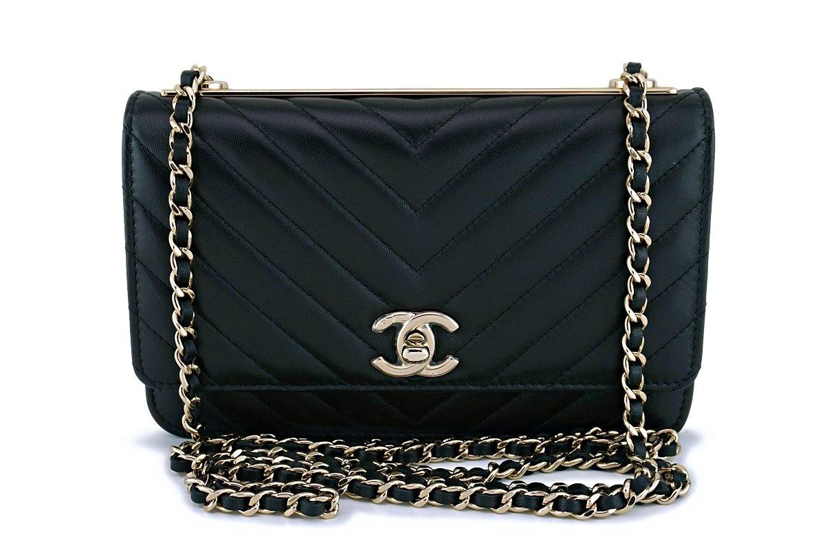 NIB 19C Chanel Black Lambskin Chevron Rectangular Classic Mini Flap Bag GHW  - Boutique Patina
