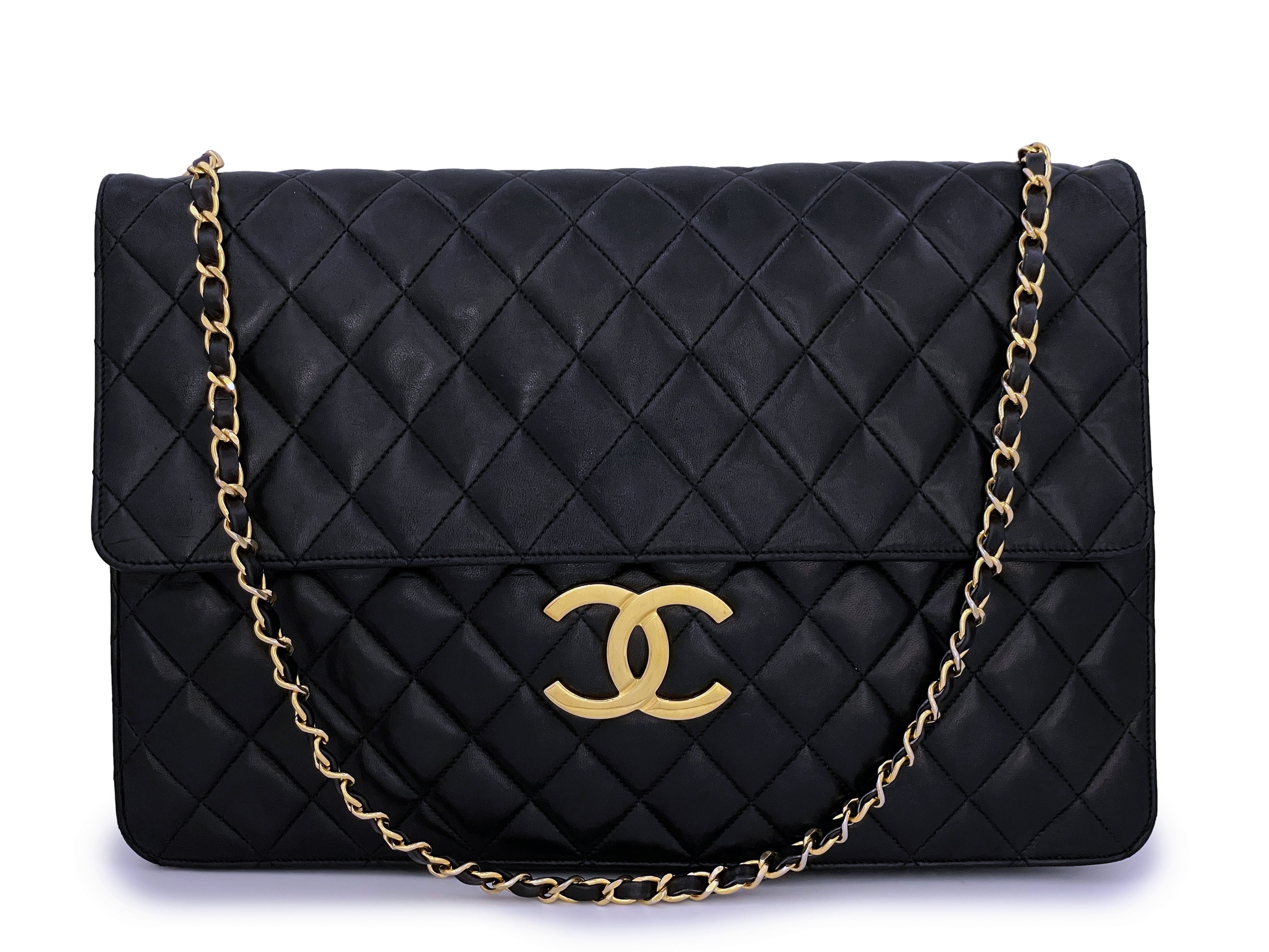 Rare Chanel Vintage Black XXL Classic Flap Clutch Bag 24k GHW Lambskin –  Boutique Patina