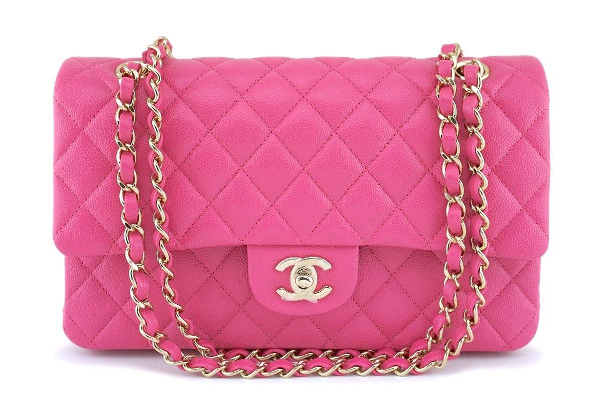 NIB 19S Chanel Iridescent Pearly Pink Caviar Medium Classic Double Fla –  Boutique Patina