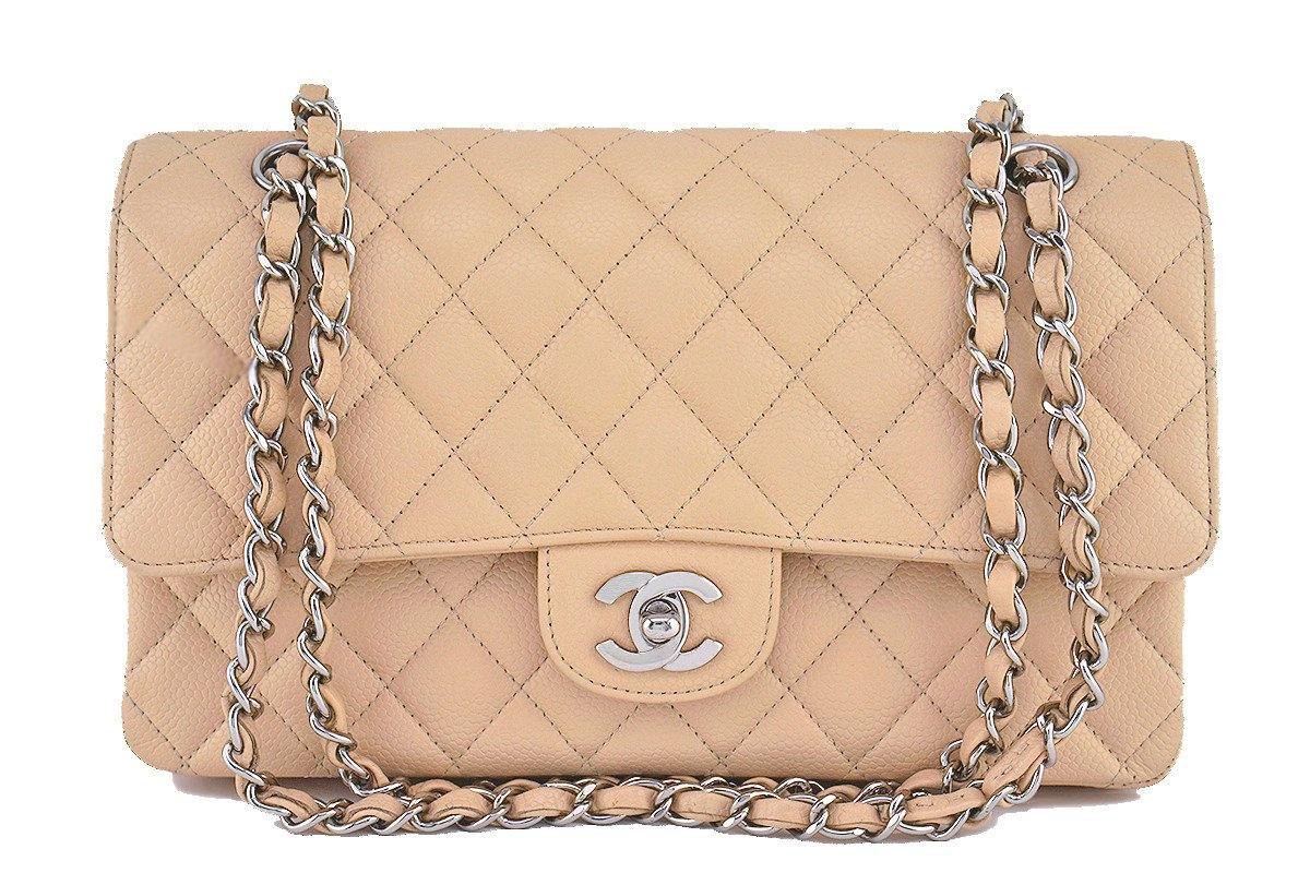 Chanel Classic Medium Double Flap Beige Clair Quilted Caviar with silver  hardware