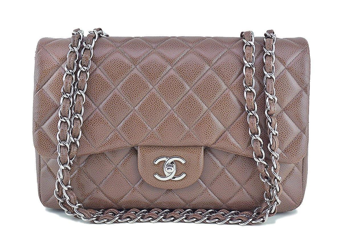 Chanel Taupe Beige Caviar Jumbo 2.55 Classic Flap Bag – Boutique