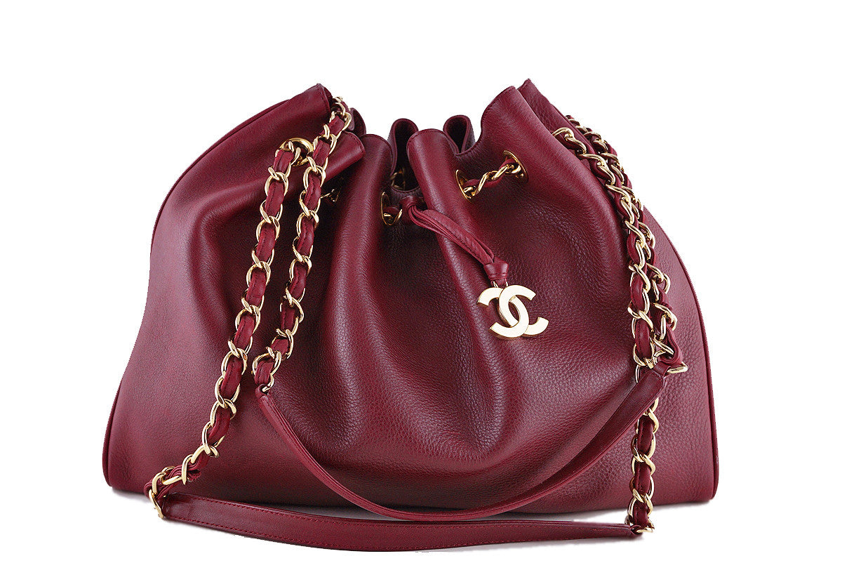 Chanel Red Soft Textured CC Logo Drawstring Tote Shopper Bag