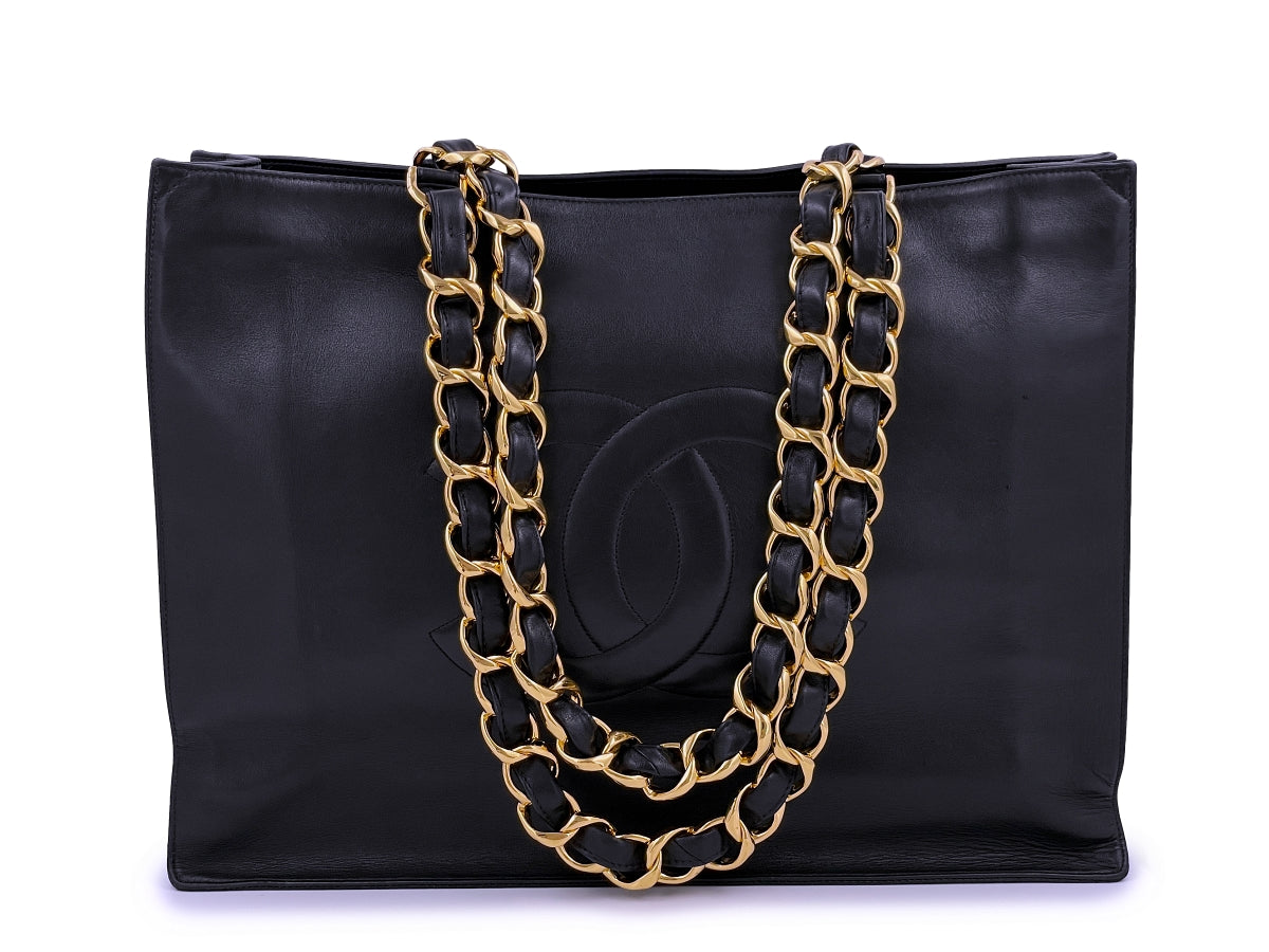 Chanel Vintage Clear Black Patent PVC Chunky Chain Tote Bag 24k