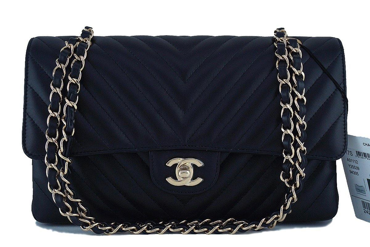 Only 108.00 usd for Chanel Black Chevron Medium Flap Bag Online at