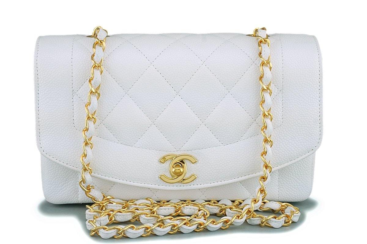 *rare* Chanel White Vintage Caviar Small Diana Classic Flap Bag