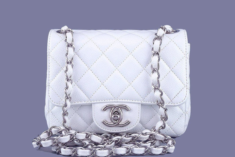 Chanel Top Handle Mini Rectangular Iridescent White Caviar with Silver  Hardware Preowned in Box WA001