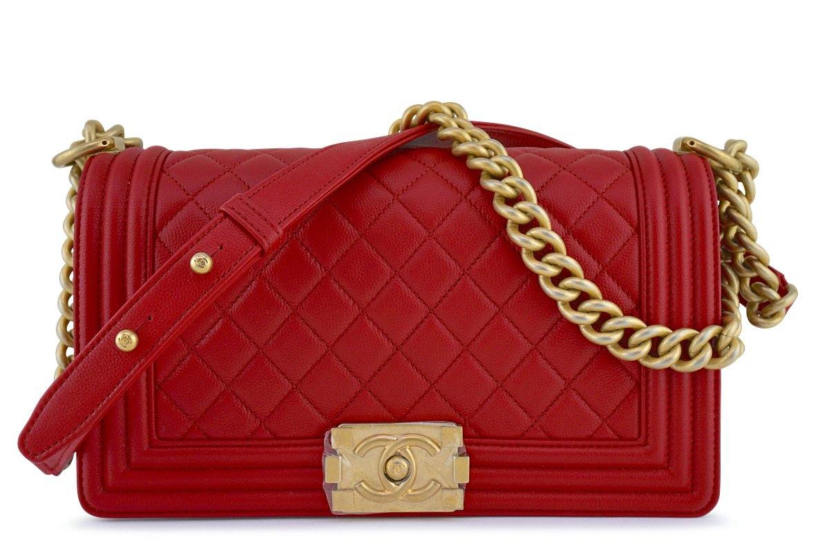 New 17A Chanel Red Boy Classic Flap, Medium Caviar Bag 62350