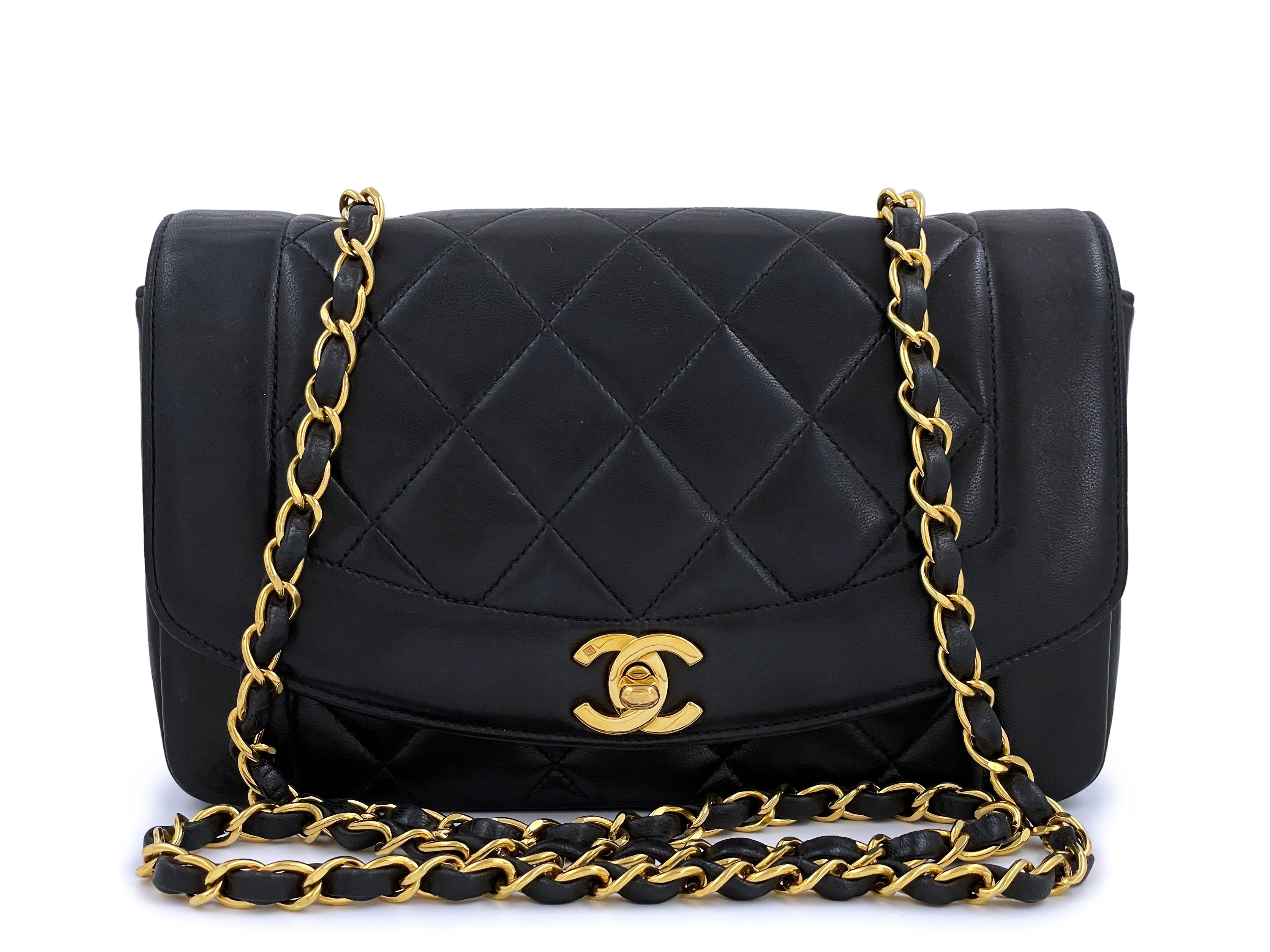 Chanel 1993 Vintage Black Small Diana Flap Bag 24k GHW Lambskin