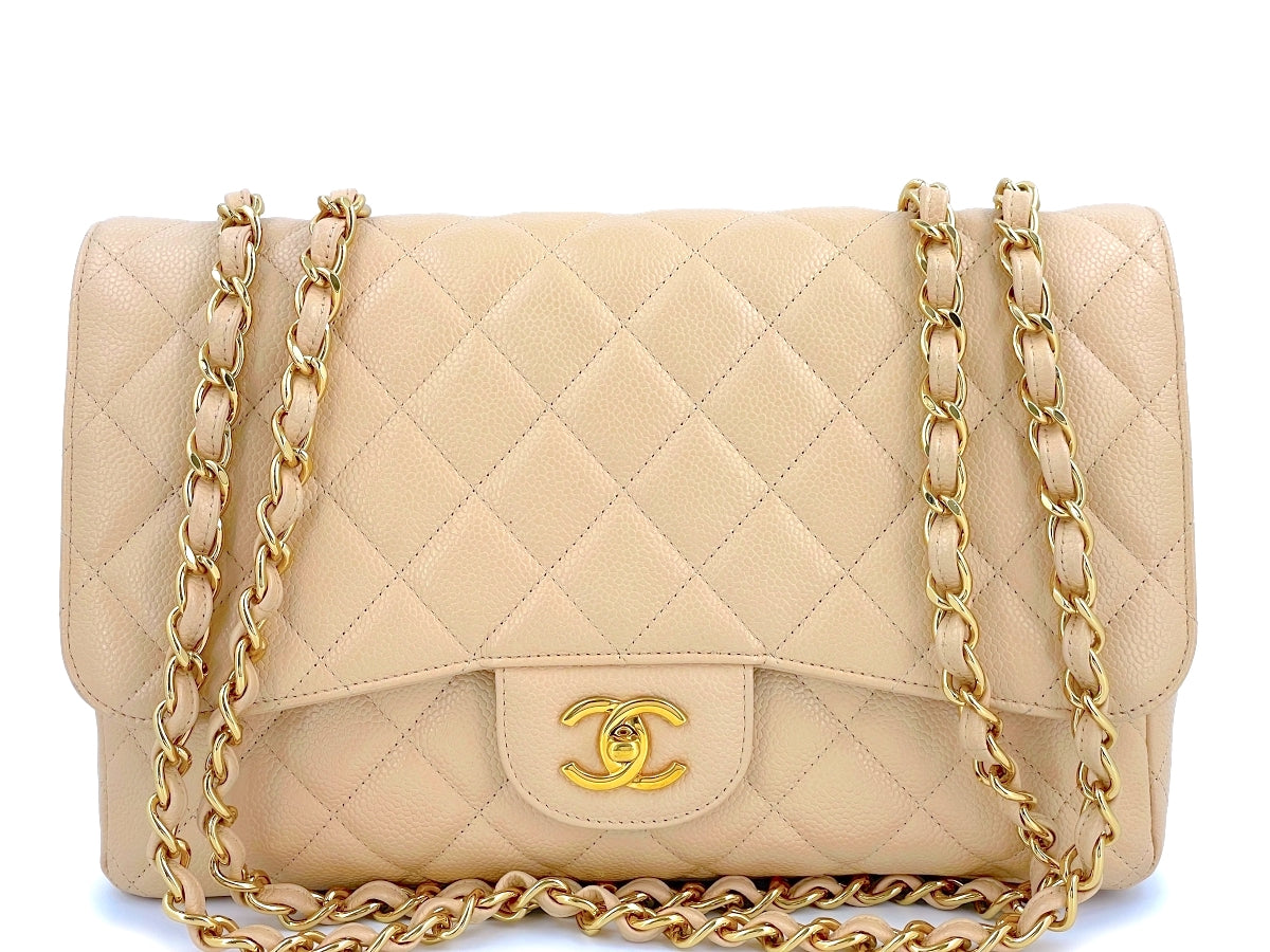 Chanel Jumbo Caviar Beige Single Flap Bag GHW