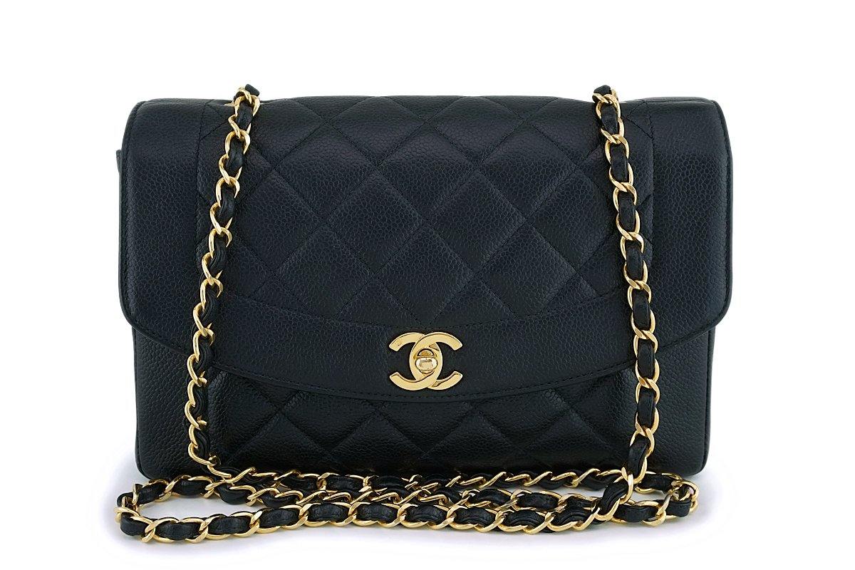 Black Quilted Caviar Leather Vintage Diana Large Classic Single Flap Bag