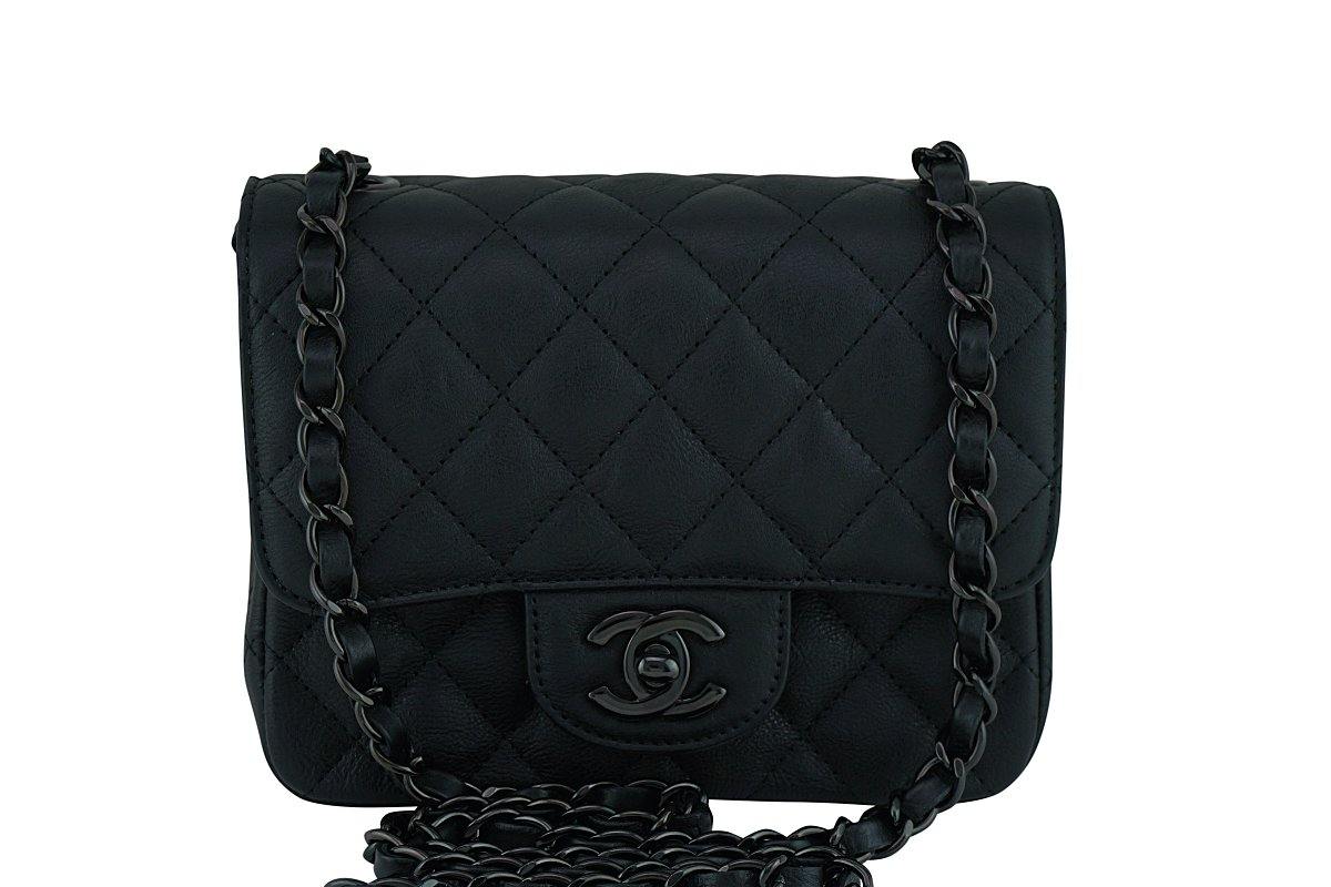 Rare Chanel So Black Classic Quilted Square Mini 2.55 Flap Bag