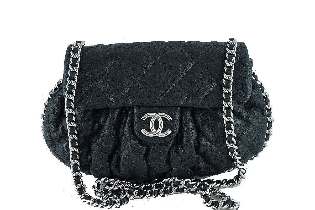 CHANEL CC Chain Around Flap Pebbled Calfskin Shoulder Bag Black