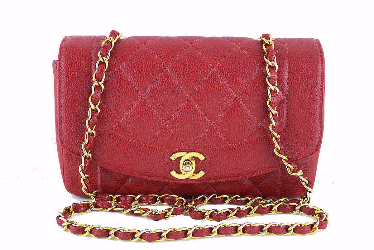 Chanel Red Caviar Vintage Quilted Classic Diana Flap Bag