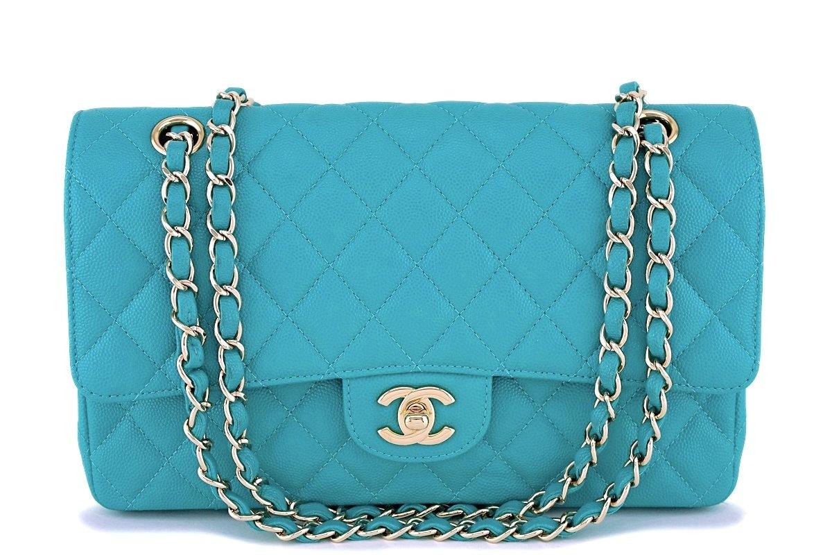 CHANEL Lambskin Quilted Tri-Color Jumbo Double Flap Navy Blue Green 1282764