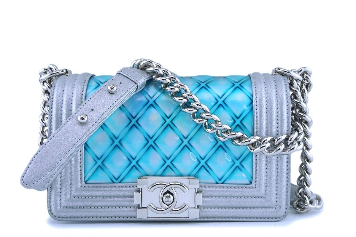 Chanel Silver Metallic Leather Boy Water Small Flap Bag Chanel
