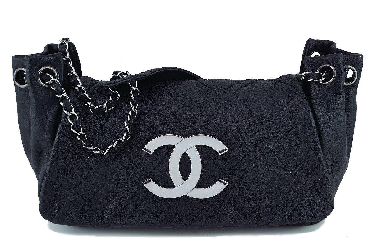 Chanel Black Diamond Stitch Jumbo Accordion Classic Flap Bag