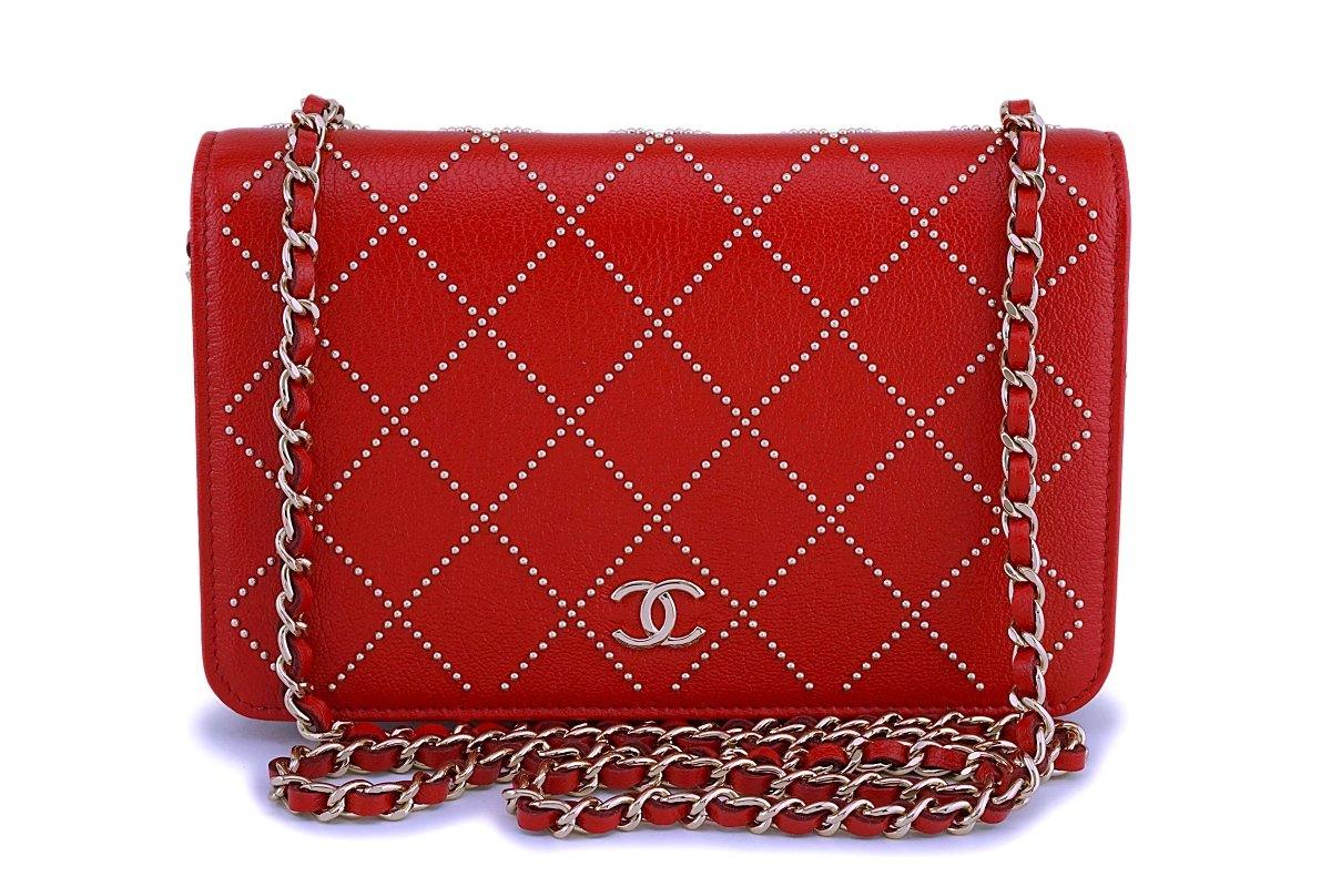 NIB 19P Chanel Red Goatskin Gold Studded Wallet on Chain WOC Flap Bag – Boutique  Patina