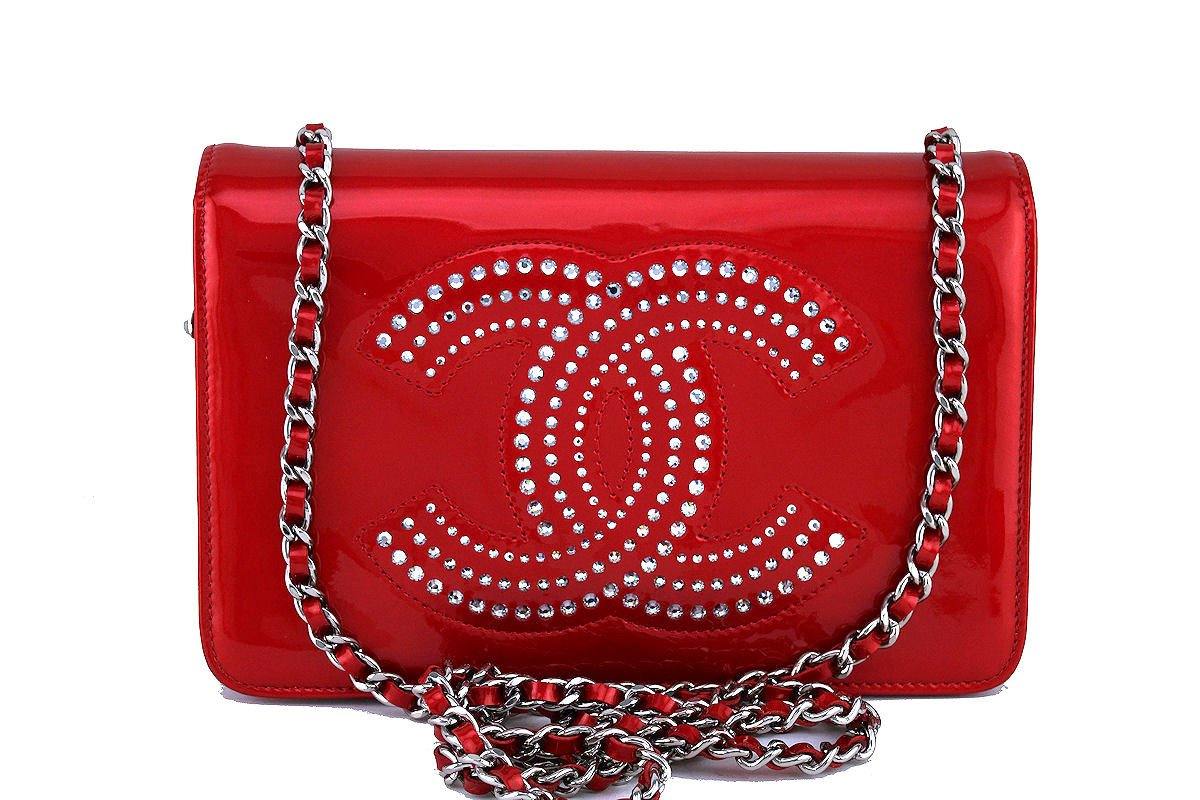 Red Original GG Supreme Canvas Pearl Studded Wallet-On-Chain (WOC)