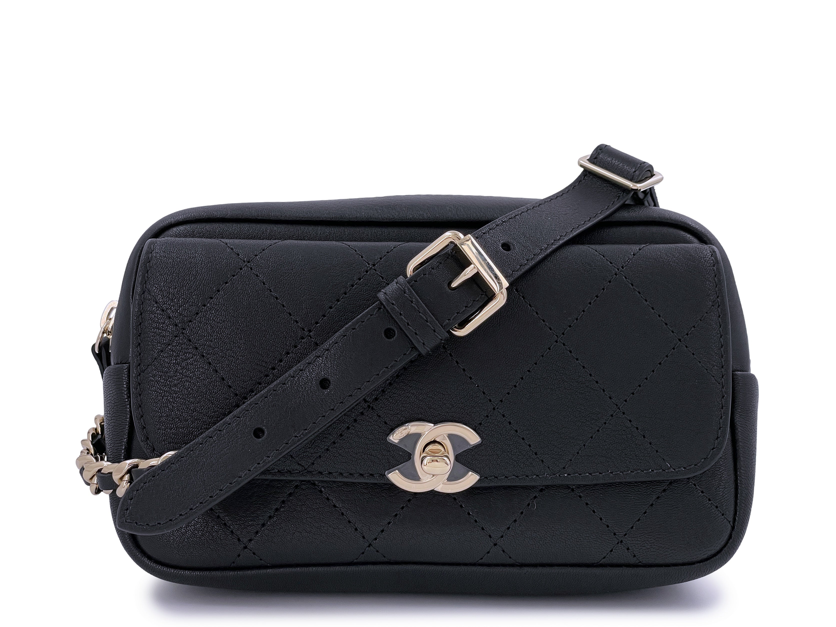 NIB Chanel Black Calfskin Pocket Banane Fanny Pack Belt Waist Bag GH – Boutique  Patina
