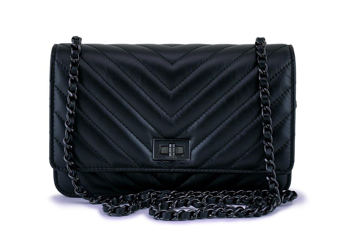 NIB 17K Chanel So Black Calfskin 2.55 Reissue Chevron WOC Wallet on Ch –  Boutique Patina