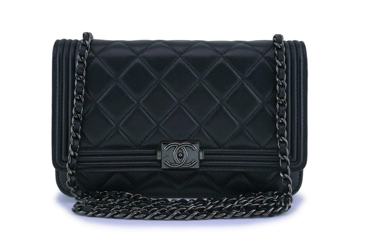 Black Quilted Caviar Boy WOC Wallet on Chain Silver Hardware, 2019