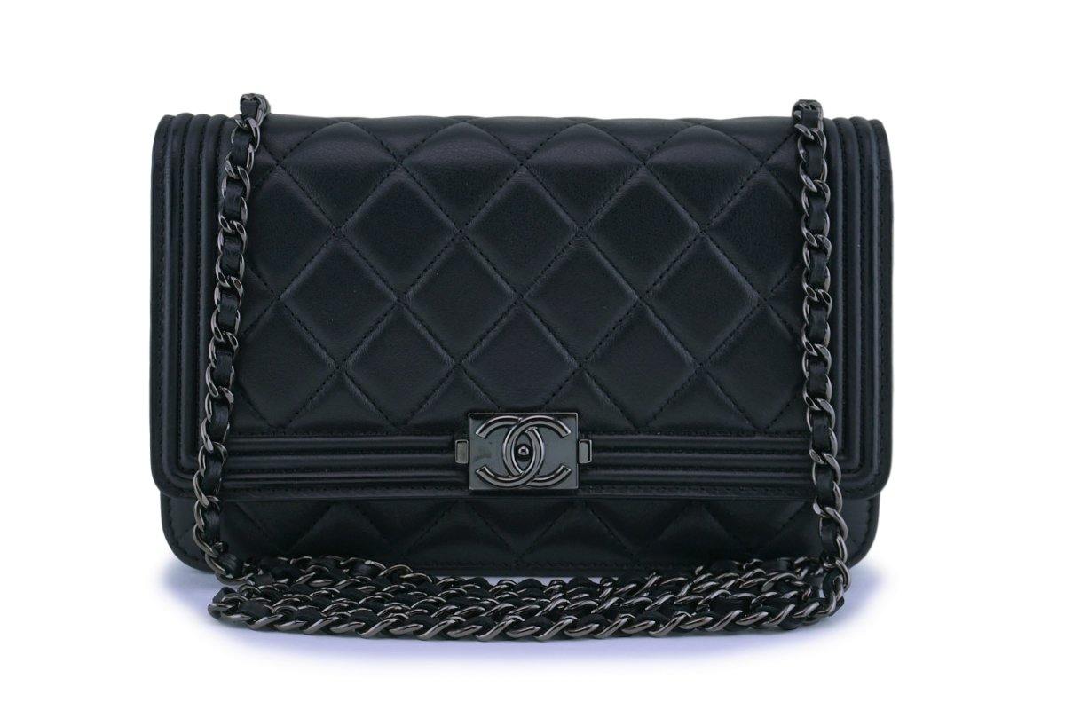 Chanel Grey Quilted Leather Boy WOC Wallet On Chain at Jill's Consignment