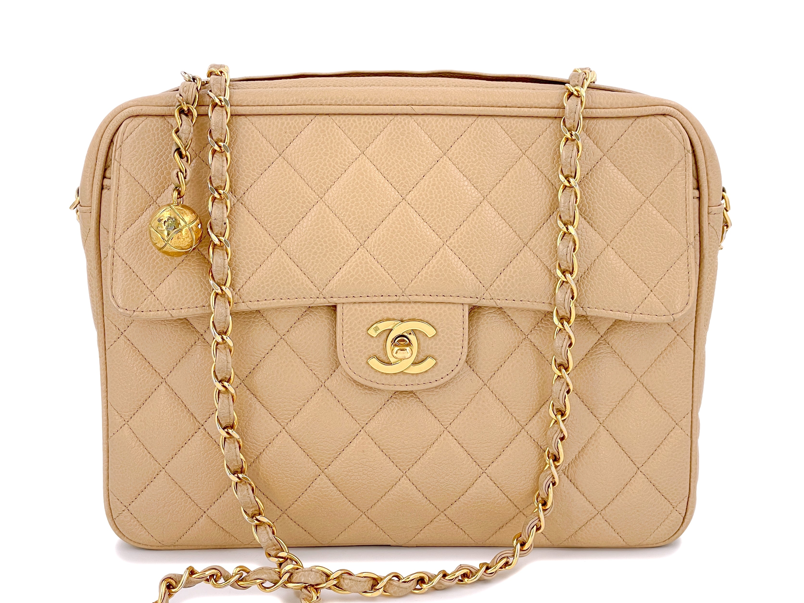 Chanel Milk Tea Big CC Turnlock Caviar Tote 24k Gold Hardware