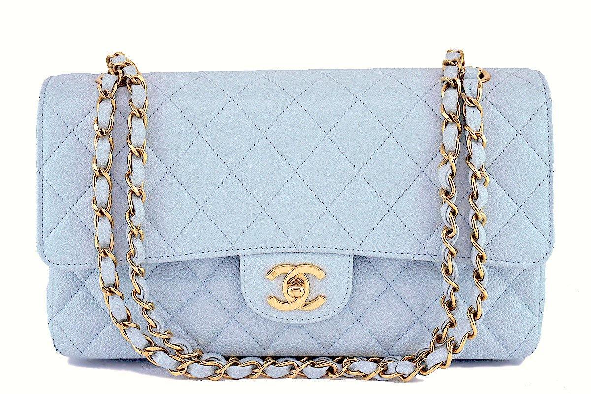 Chanel Caviar Quilted Medium Double Flap Light Blue